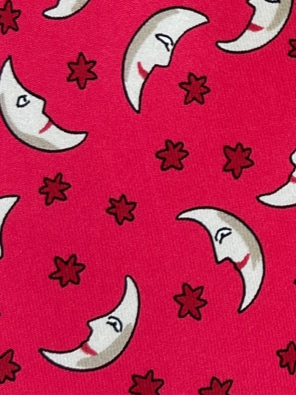 100% REAL HERMES TIE ~ RED w/ LIGHT YELLOW FUN MAN IN THE MOON FACE RED STARS